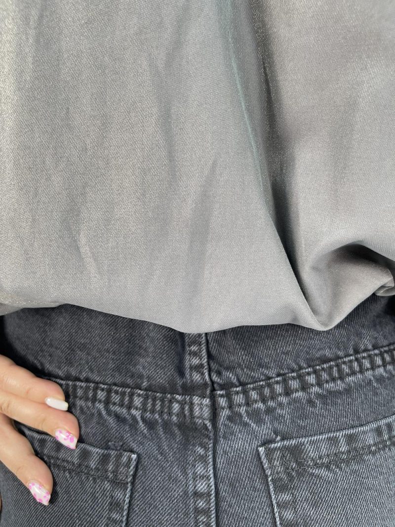 شلوار جین زنانه شافل بگ زغالی با سنگشور صدفی