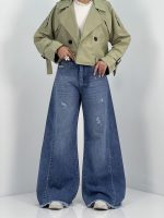 شلوار جین زنانه شافل بگ آبی سنگشور