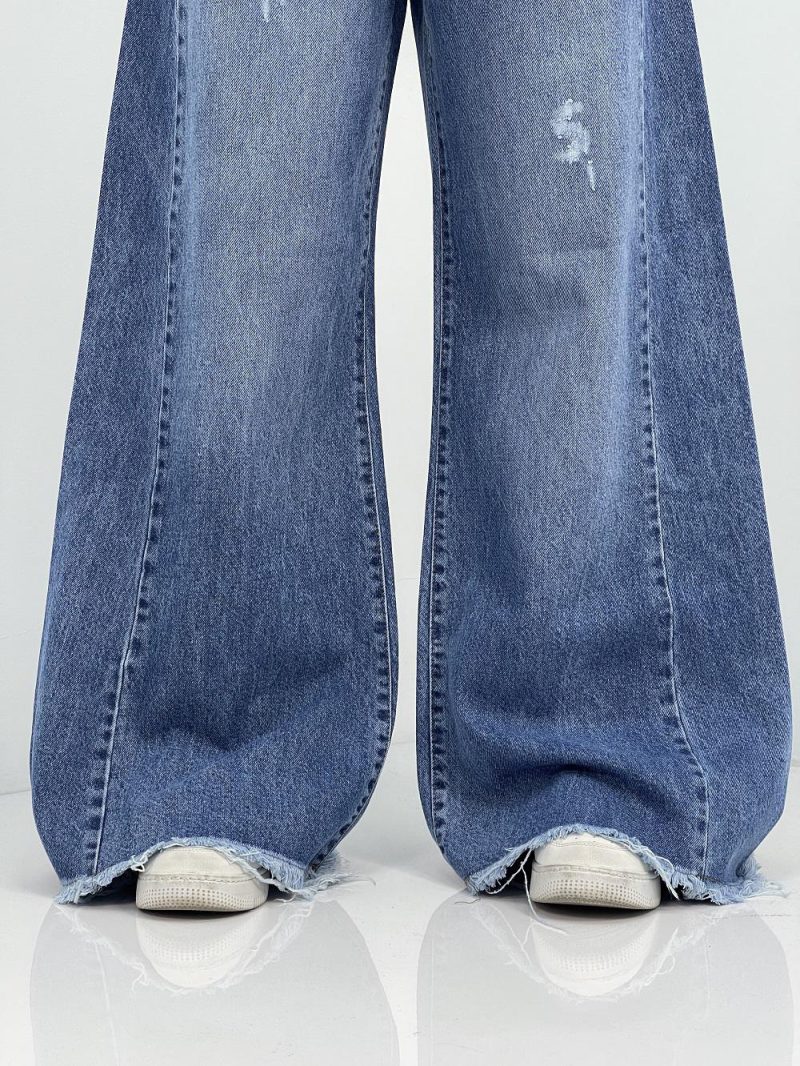 شلوار جین زنانه شافل بگ آبی سنگشور