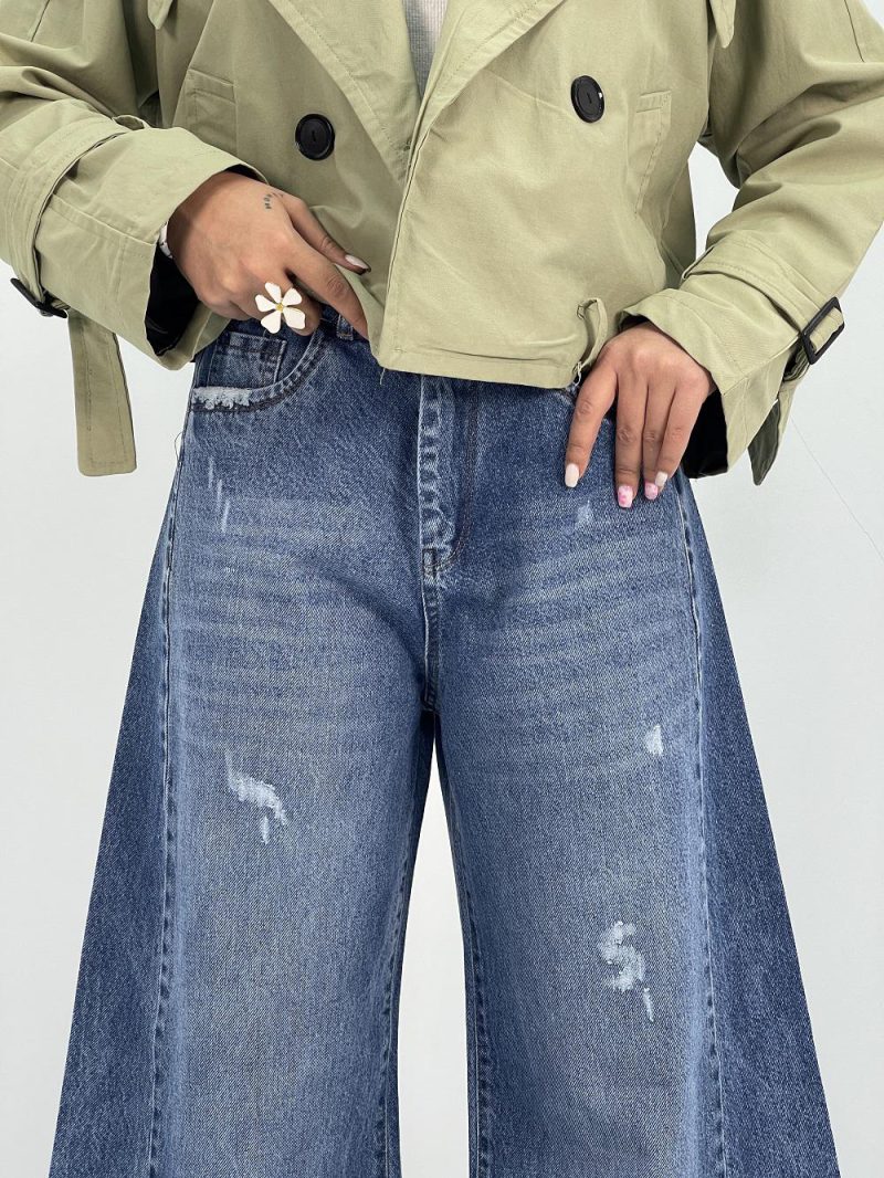 شلوار جین زنانه شافل بگ آبی سنگشور