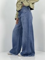 شلوار جین زنانه شافل بگ آبی سنگشور