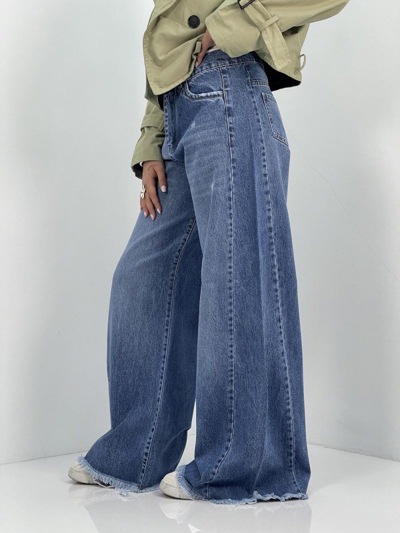 شلوار جین زنانه شافل بگ آبی سنگشور