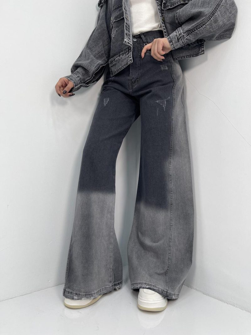 شلوار جین زنانه شافل زغالی سنگشور سفید