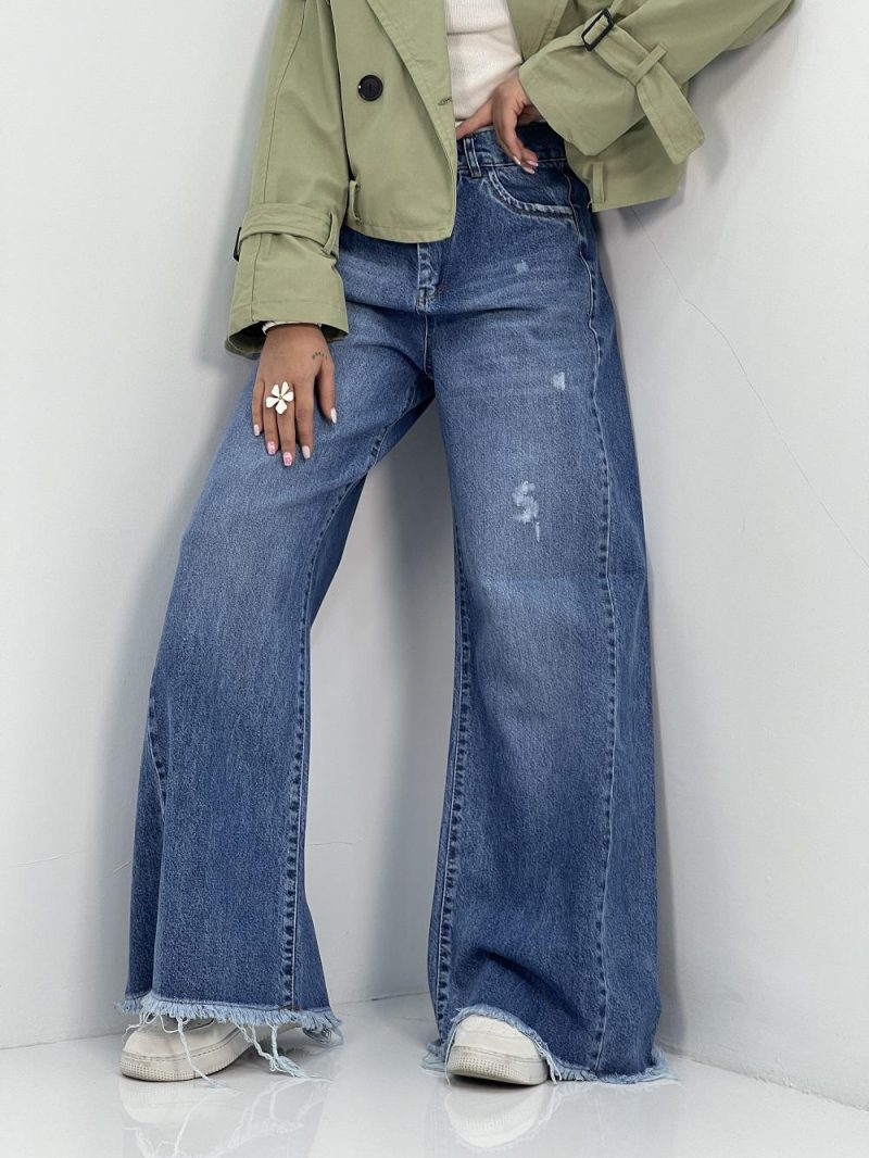 شلوار جین زنانه شافل بگ آبی سنگشور