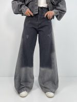 شلوار جین زنانه شافل زغالی سنگشور سفید