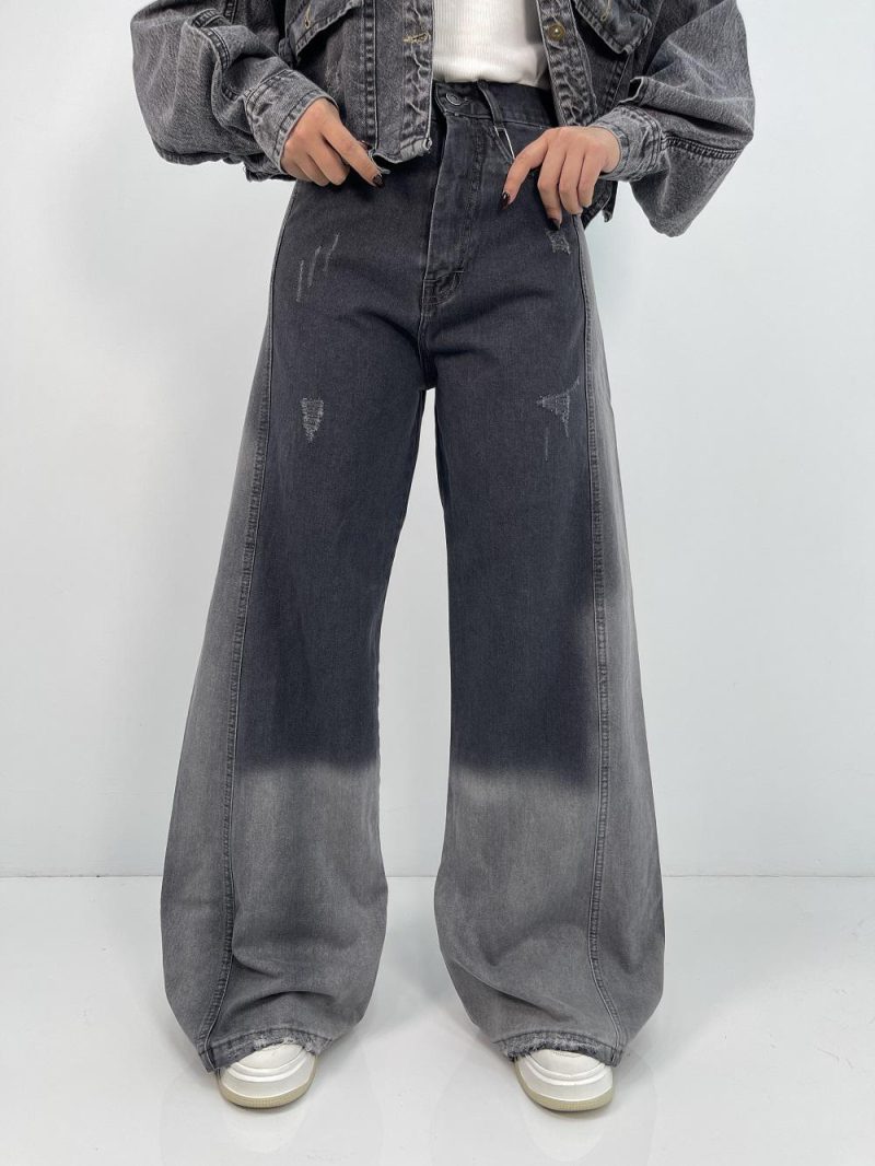 شلوار جین زنانه شافل زغالی سنگشور سفید