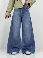 شلوار جین زنانه شافل بگ آبی سنگشور