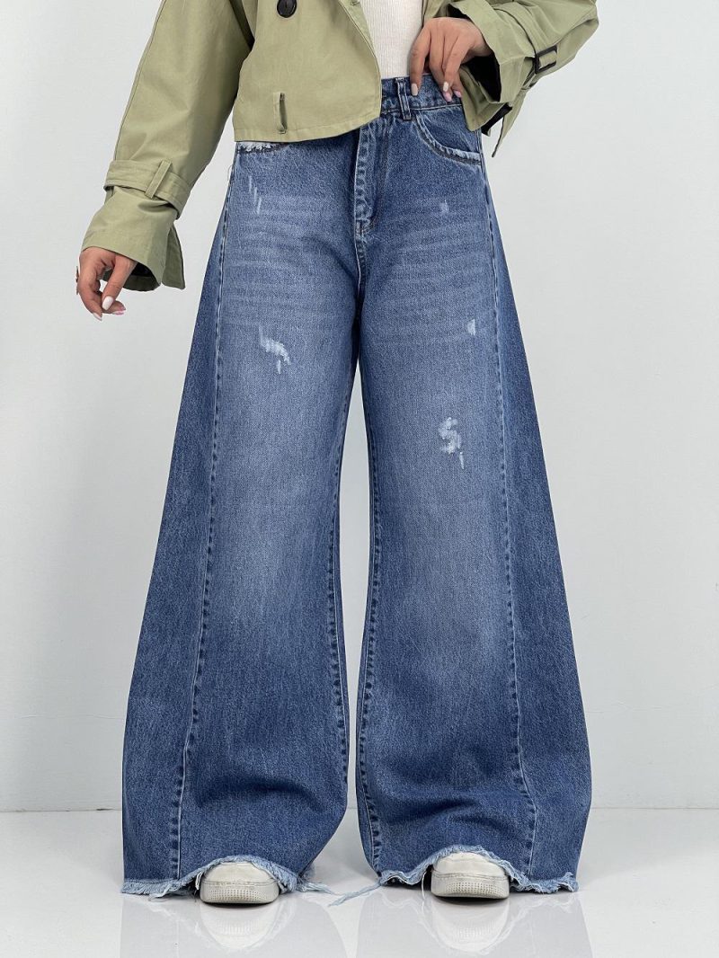 شلوار جین زنانه شافل بگ آبی سنگشور