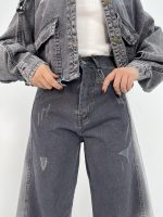 شلوار جین زنانه شافل زغالی سنگشور سفید