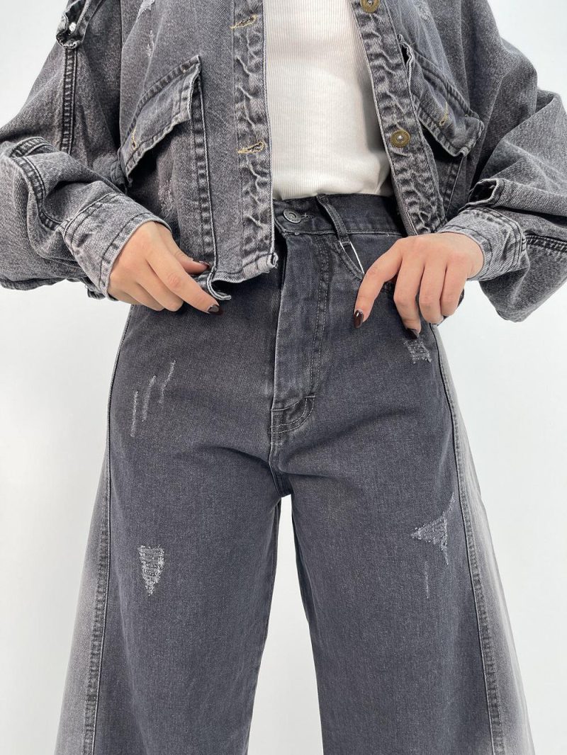 شلوار جین زنانه شافل زغالی سنگشور سفید