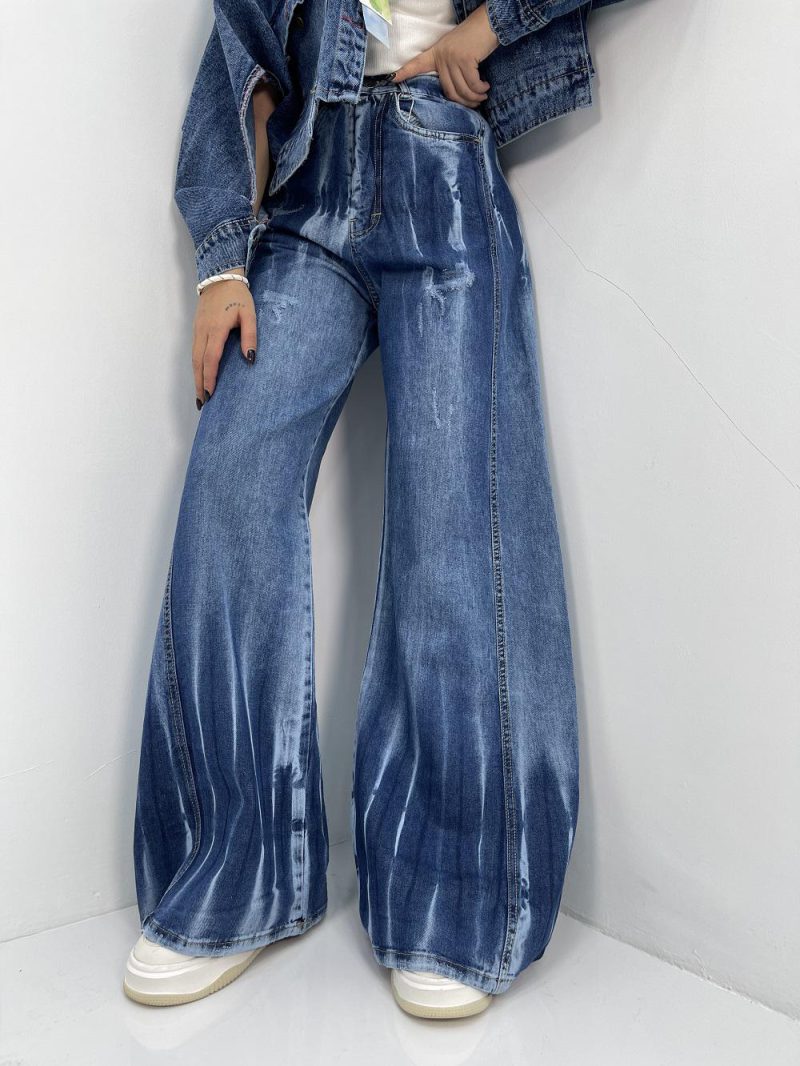 شلوار جین زنانه شافل بگ آبی سنگشور