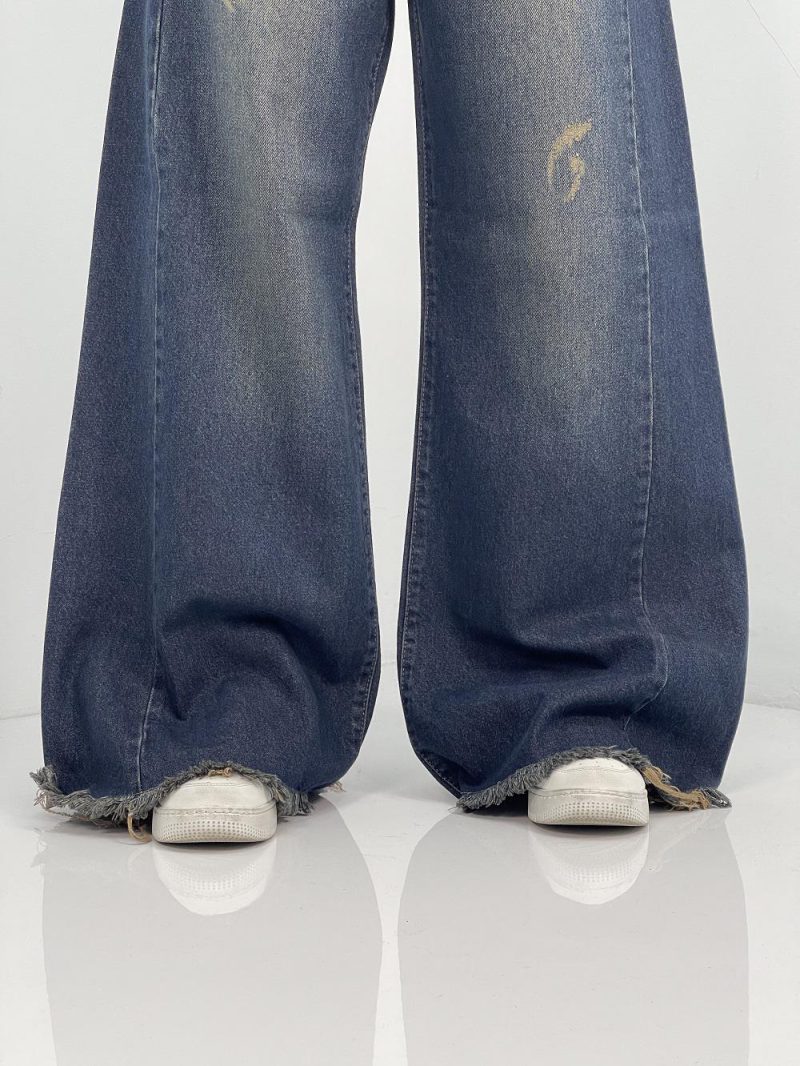 شلوار جین زنانه شافل بگ سرمه ای با سنگشور خاص