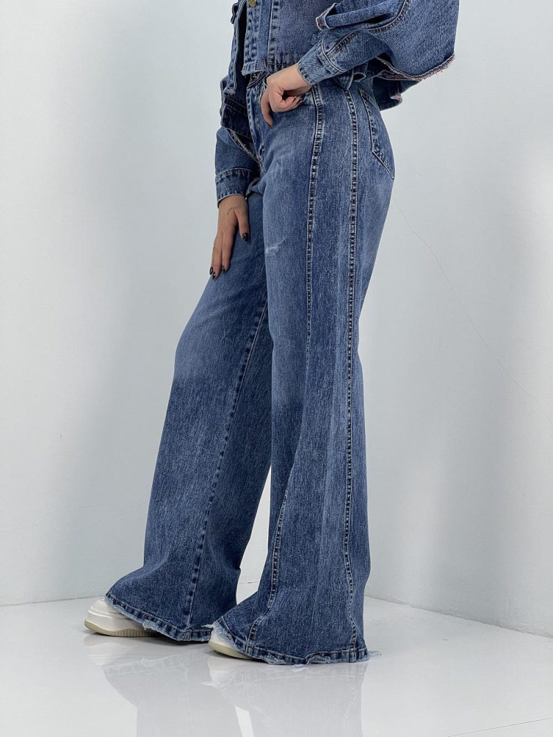 شلوار جین زنانه شافل بگ آبی سنگشور