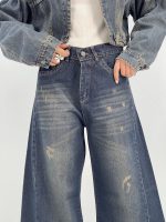 شلوار جین زنانه شافل بگ سرمه ای با سنگشور خاص