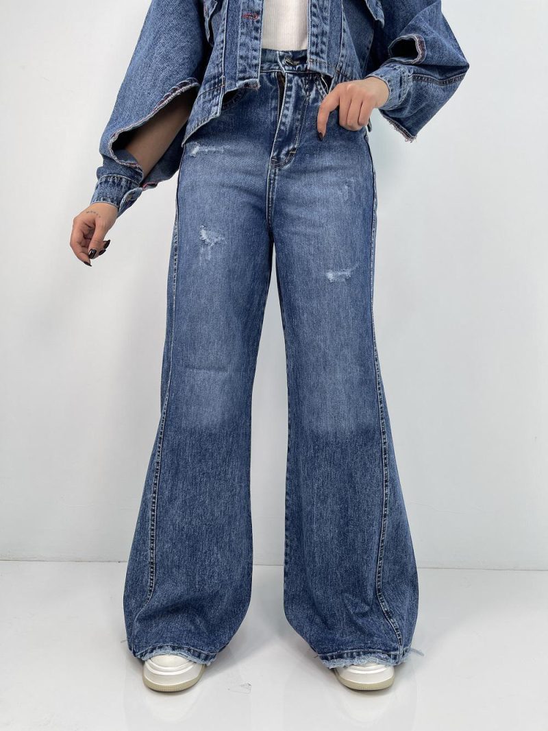 شلوار جین زنانه شافل بگ آبی سنگشور