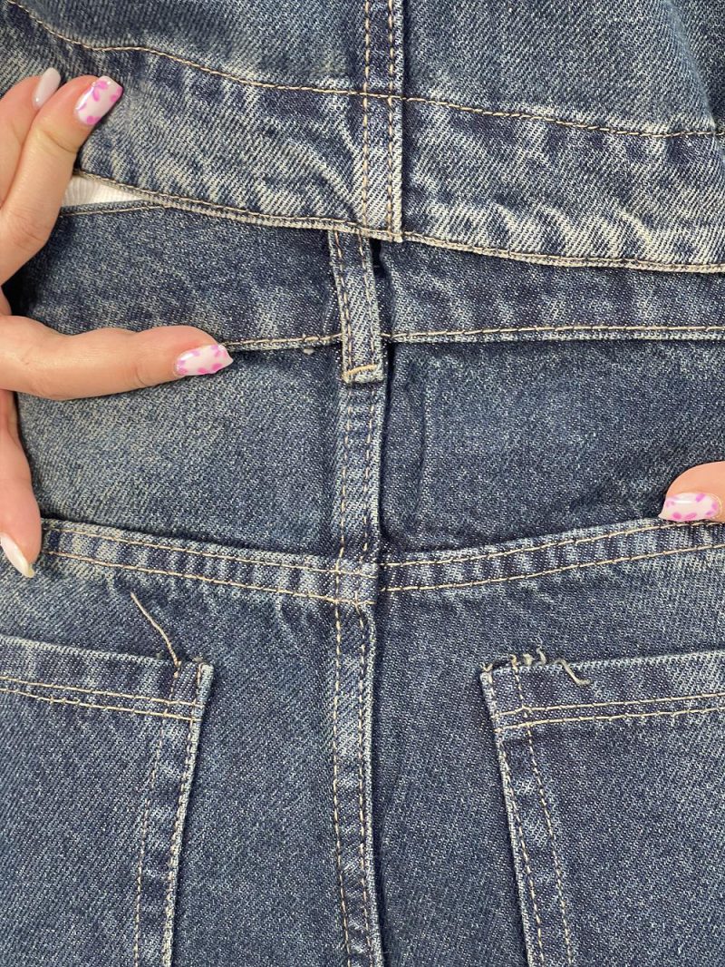 شلوار جین زنانه شافل بگ سرمه ای با سنگشور خاص