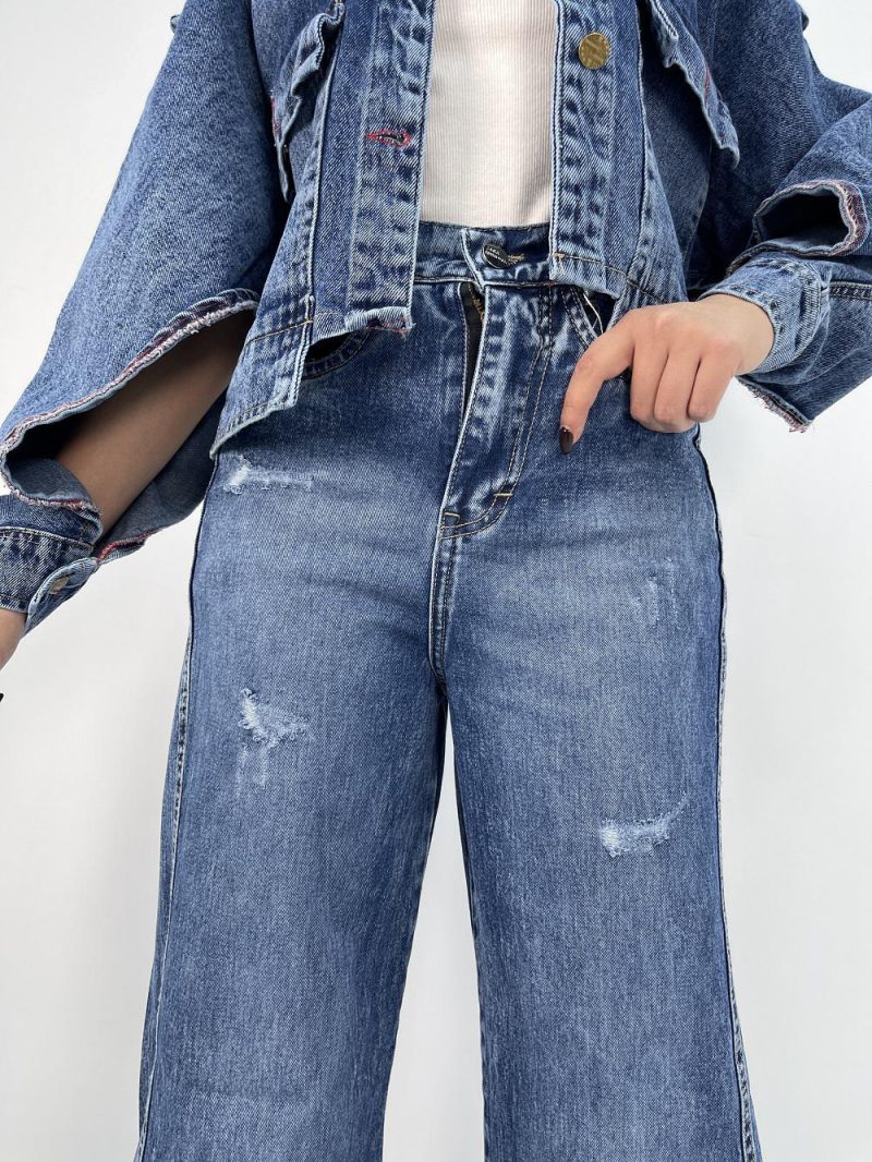 شلوار جین زنانه شافل بگ آبی سنگشور