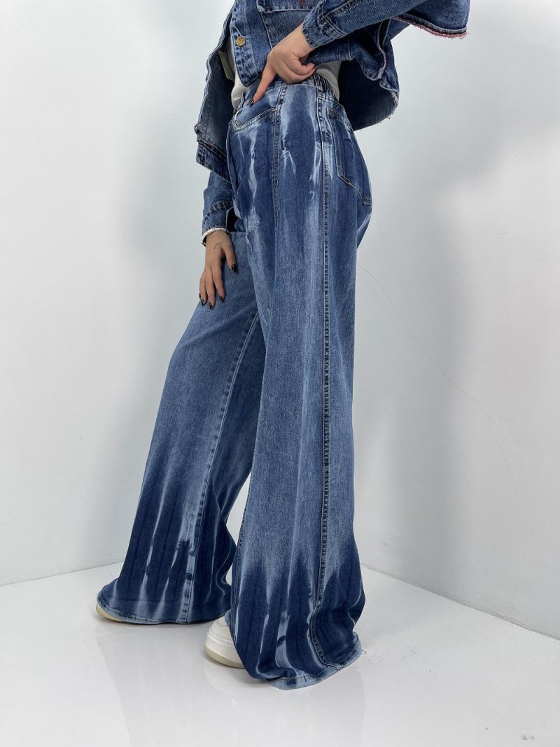 شلوار جین زنانه شافل بگ آبی سنگشور