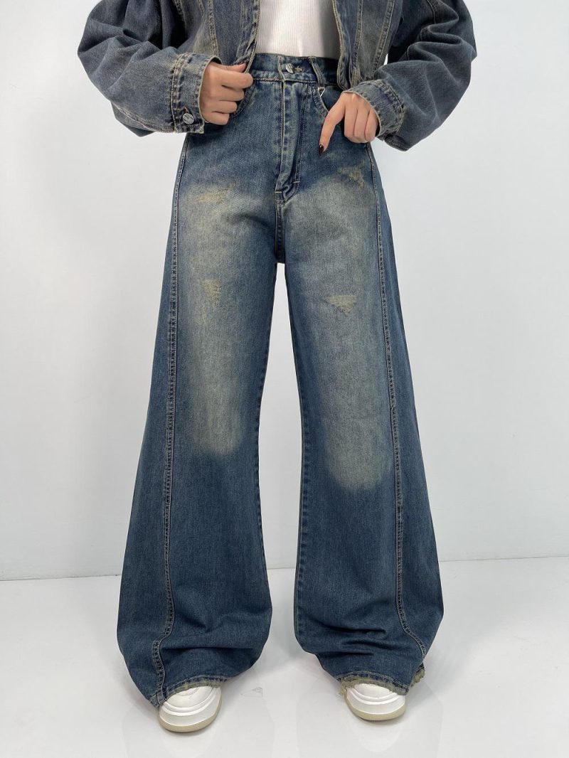 شلوار جین زنانه شافل آبی سنگشور