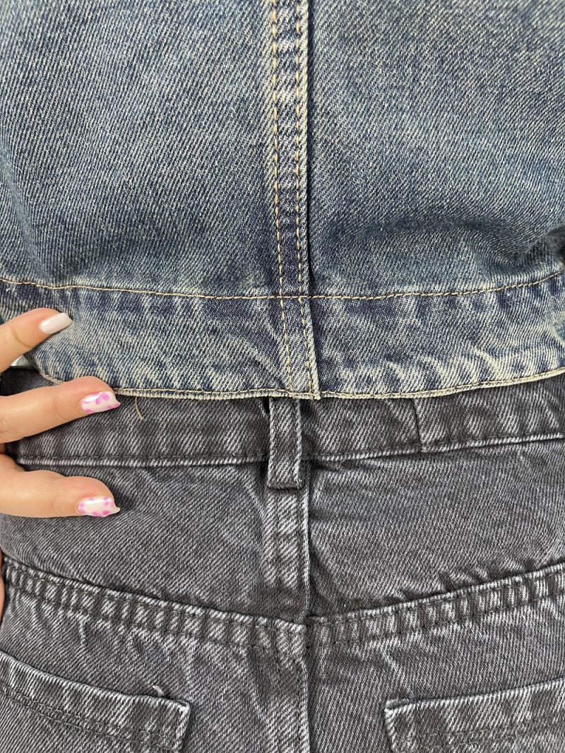 شلوار جین زنانه شافل بگ زغالی با سنگشور صدفی از بغل