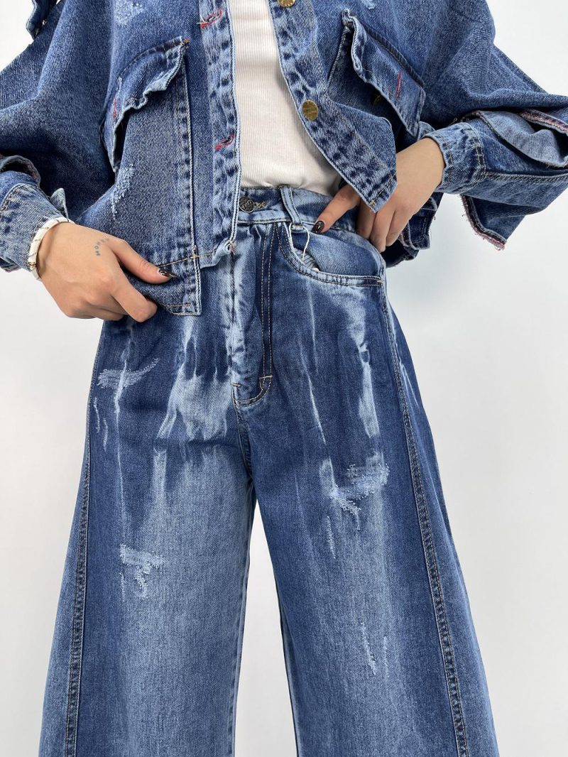 شلوار جین زنانه شافل بگ آبی سنگشور