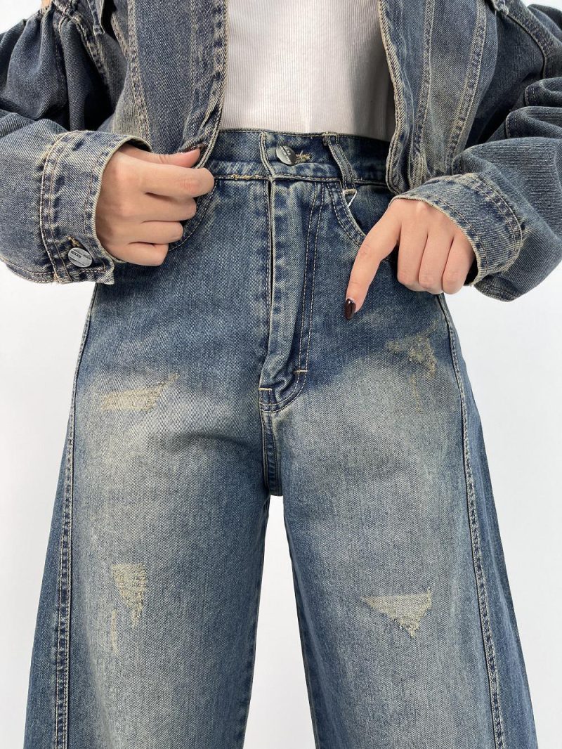 شلوار جین زنانه شافل آبی سنگشور