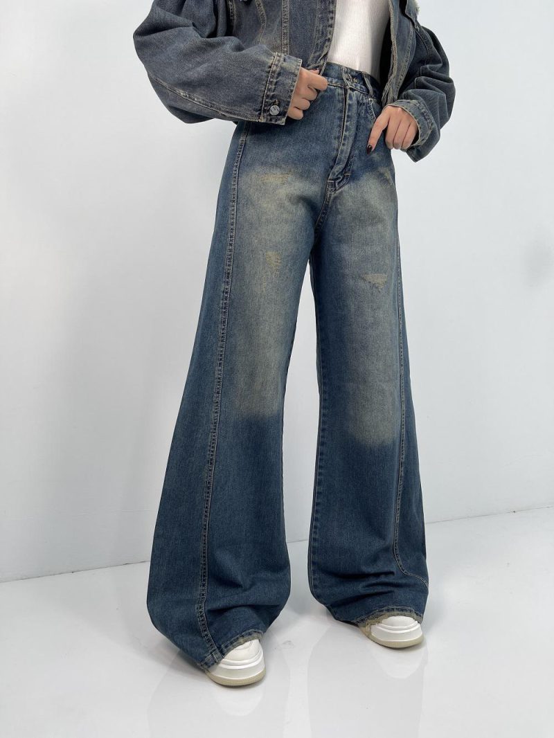 شلوار جین زنانه شافل آبی سنگشور