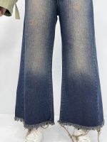 شلوار جین زنانه شافل قد نود سرمه ای سنگشور