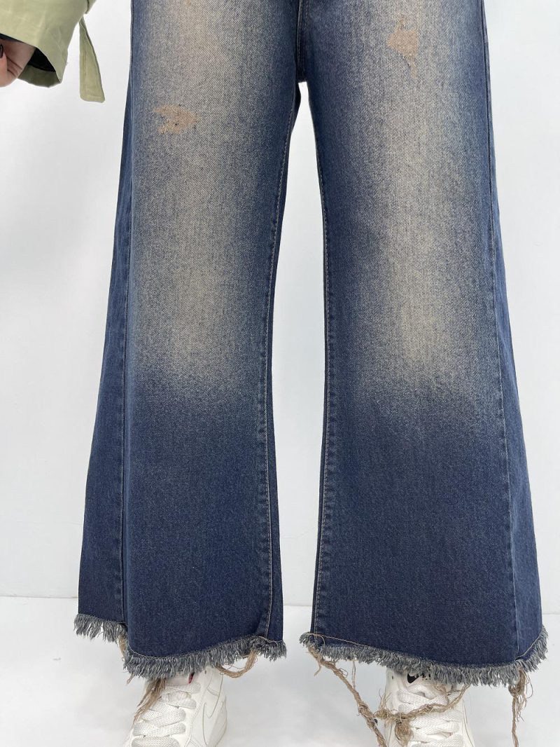 شلوار جین زنانه شافل قد نود سرمه ای سنگشور