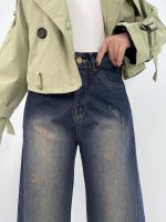 شلوار جین زنانه شافل قد نود سرمه ای سنگشور