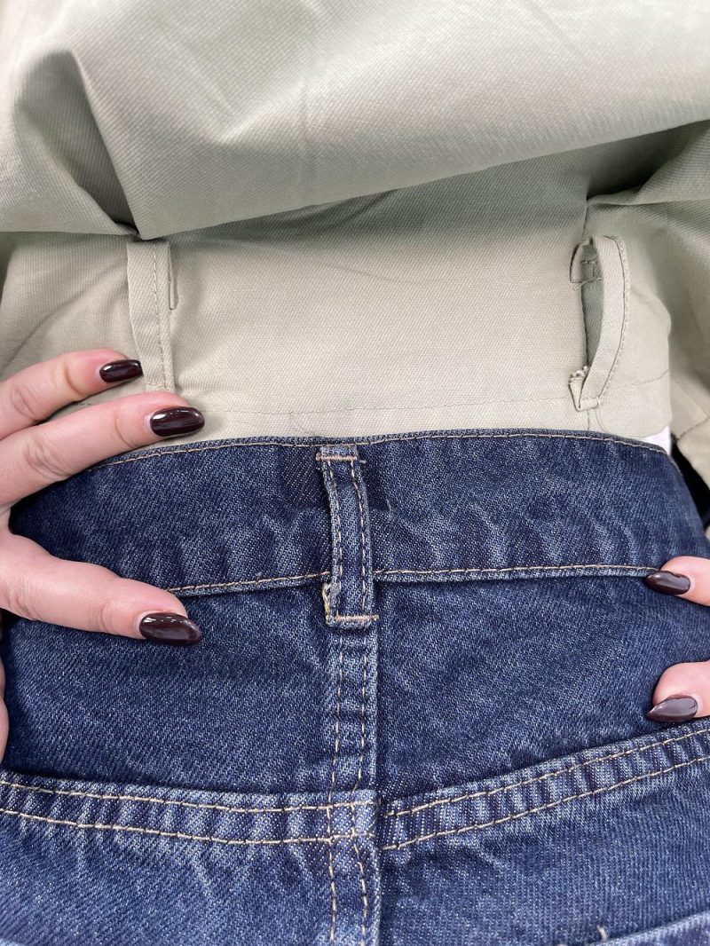 شلوار جین زنانه شافل قد نود سرمه ای سنگشور