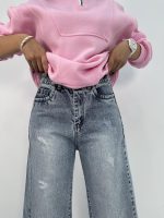 شلوار جین زنانه شافل قد نود رنگ آبی یخی