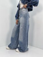 شلوار جین زنانه سوپر بگ آبی یخی سنگشور