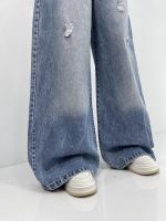 شلوار جین زنانه سوپر بگ آبی یخی سنگشور