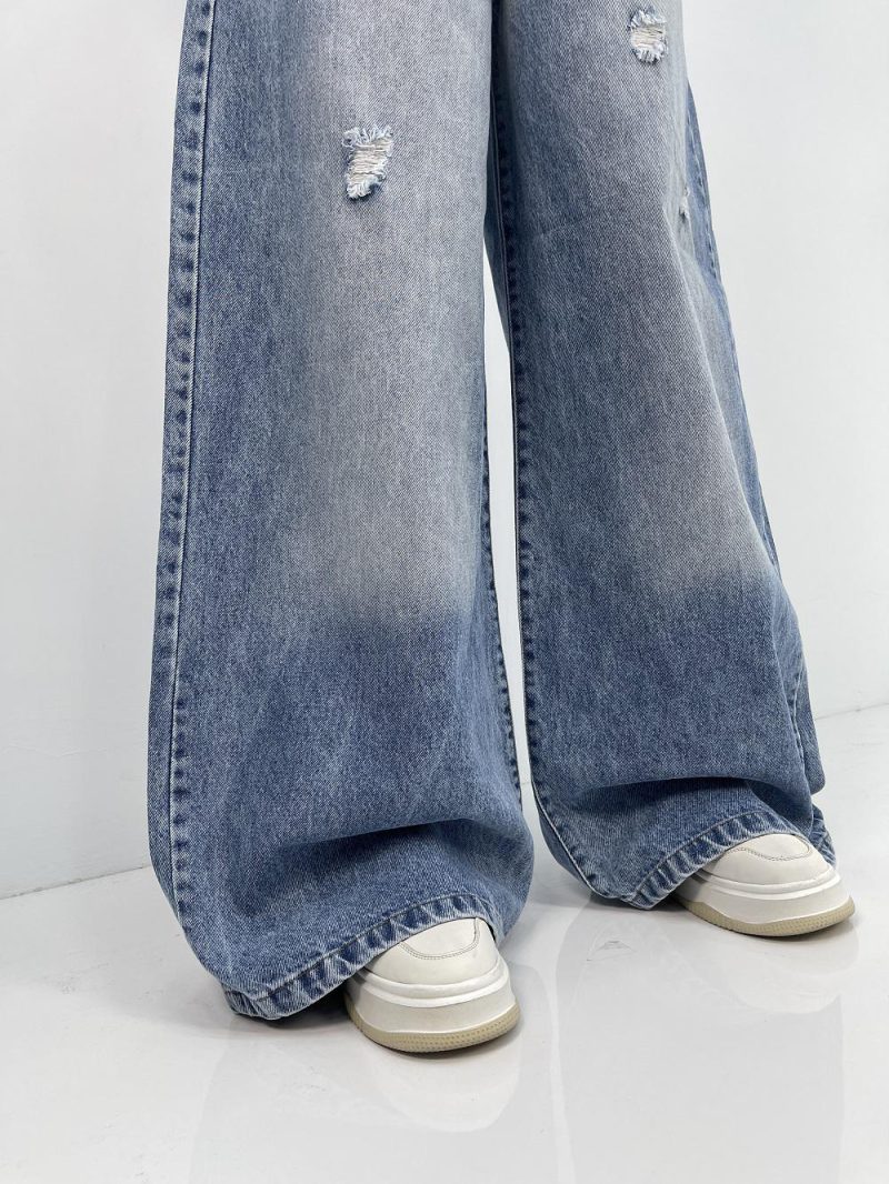 شلوار جین زنانه سوپر بگ آبی یخی سنگشور