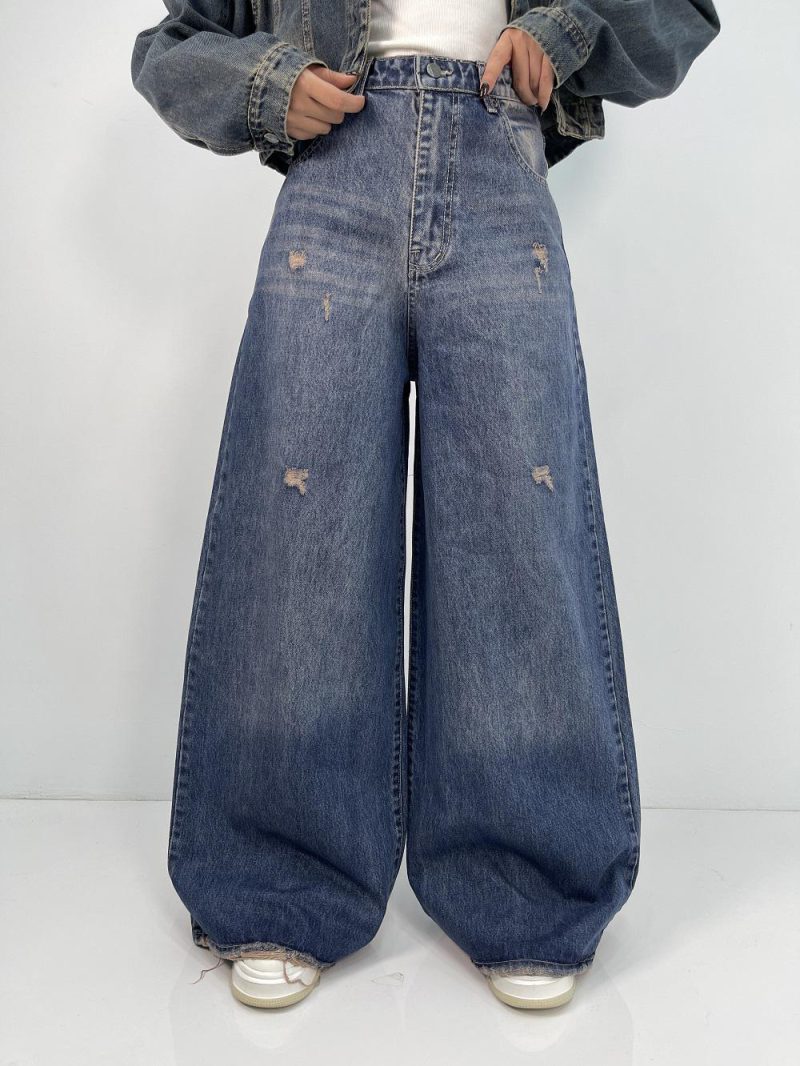 شلوار جین زنانه سوپر بگ آبی تیره