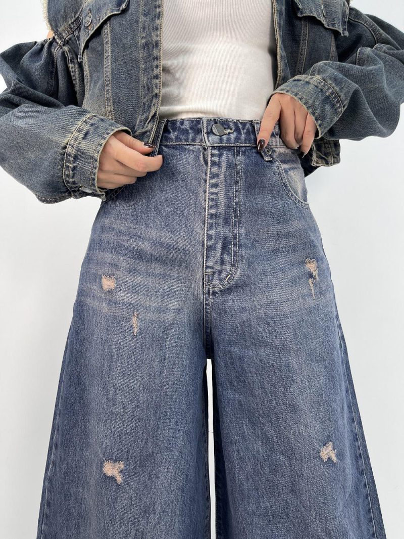 شلوار جین زنانه سوپر بگ آبی تیره