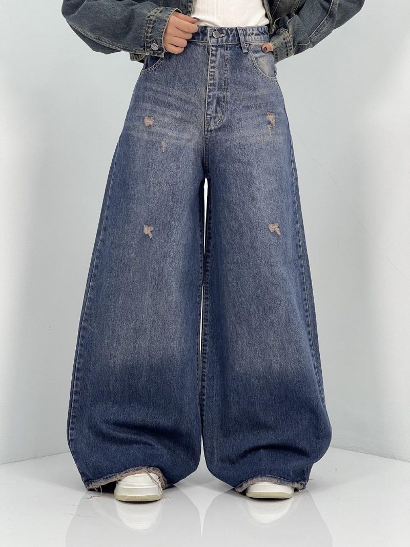 شلوار جین زنانه سوپر بگ آبی تیره