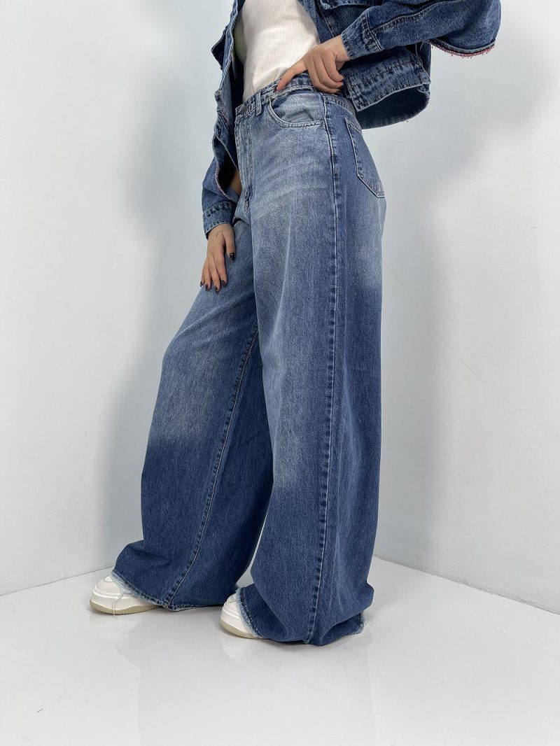 شلوار جین زنانه سوپر بگ آبی تیره