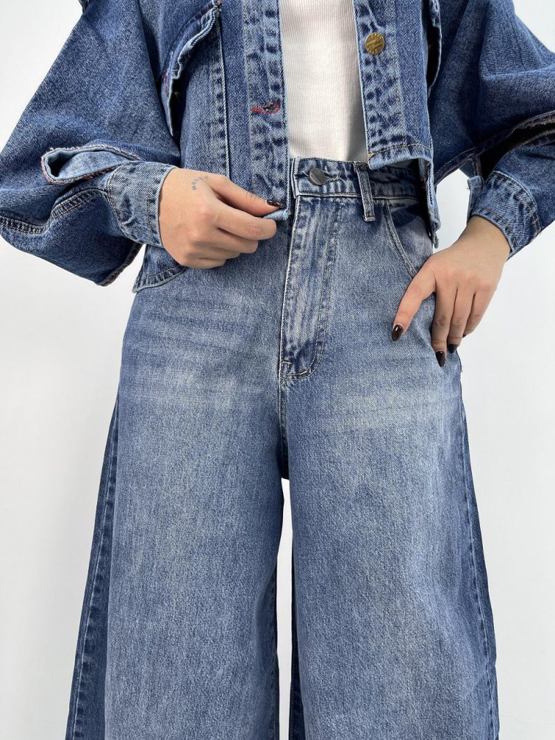 شلوار جین زنانه سوپر بگ آبی تیره