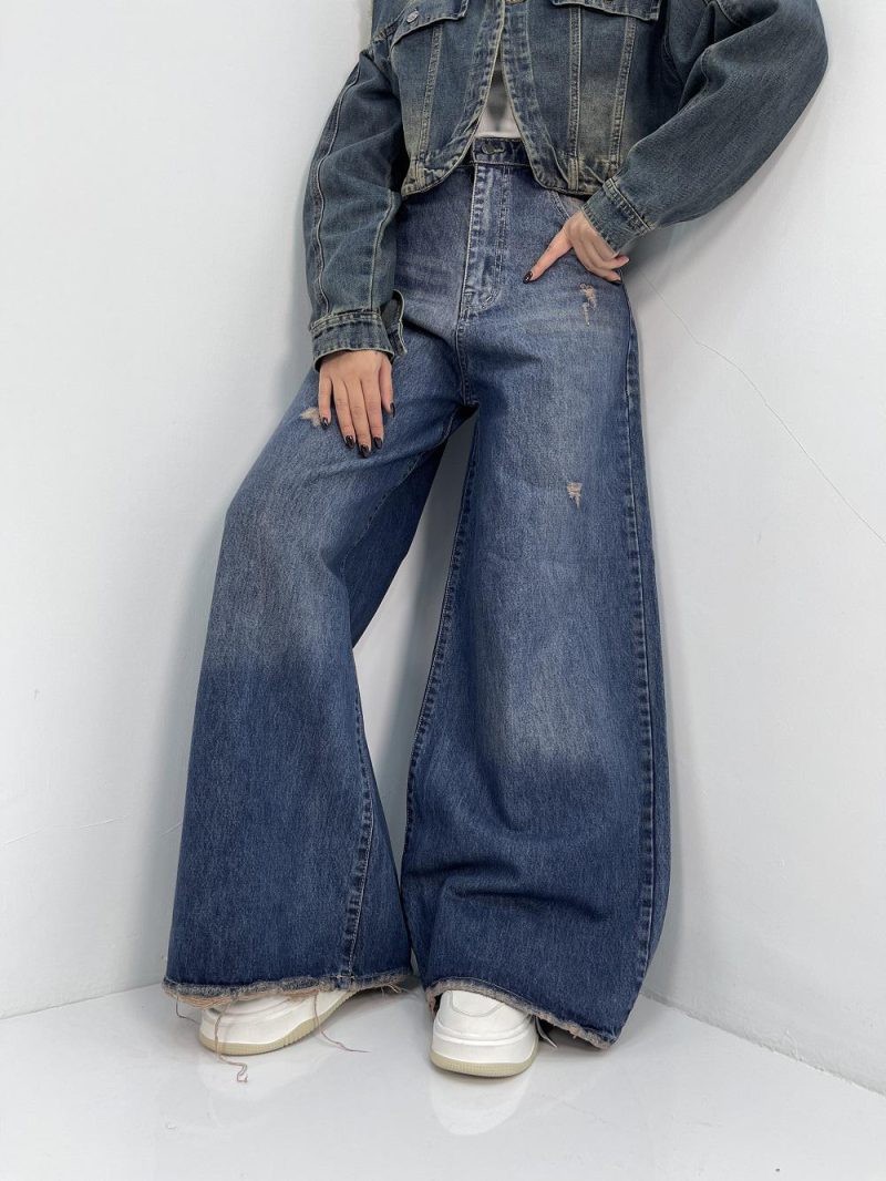 شلوار جین زنانه سوپر بگ آبی تیره