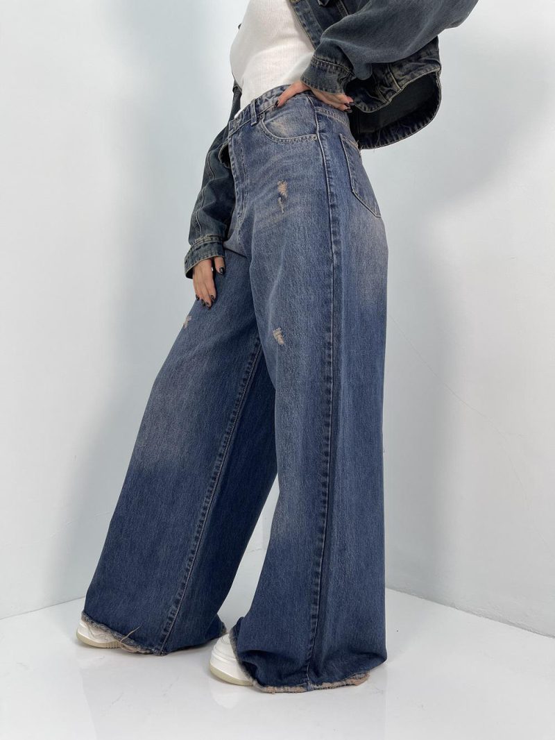 شلوار جین زنانه سوپر بگ آبی تیره