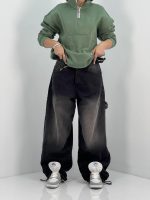 شلوار جین زنانه بالونی کارپنتری زغالی سنگشور سفید