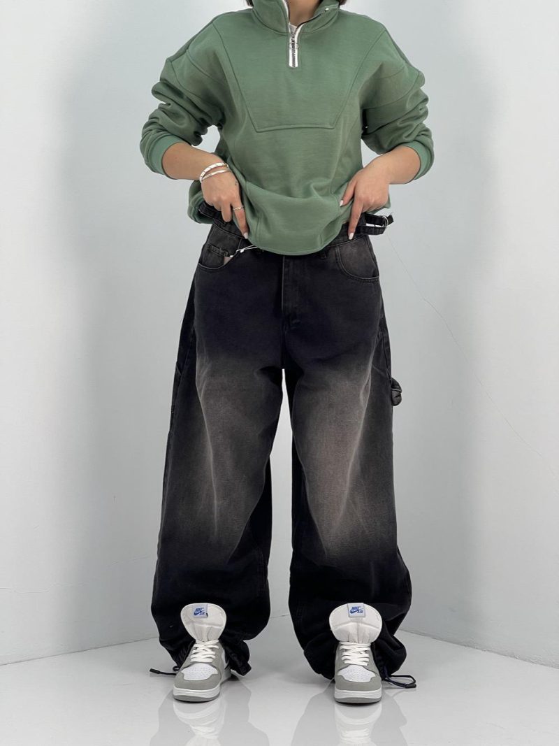 شلوار جین زنانه بالونی کارپنتری زغالی سنگشور سفید