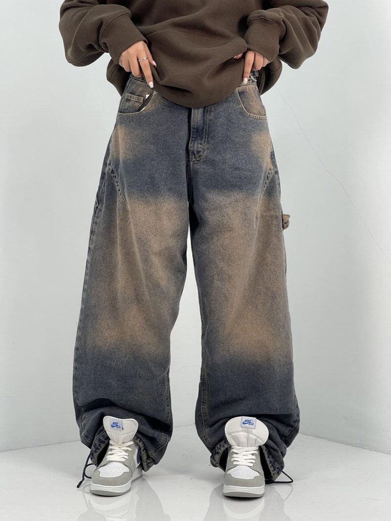 شلوار جین زنانه بالونی کارپنتری سنگشور قهوه ای