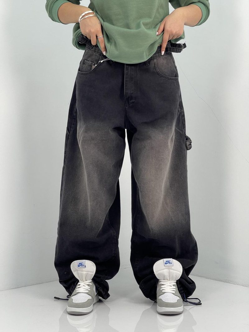 شلوار جین زنانه بالونی کارپنتری زغالی سنگشور سفید