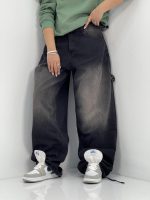 شلوار جین زنانه بالونی کارپنتری زغالی سنگشور سفید