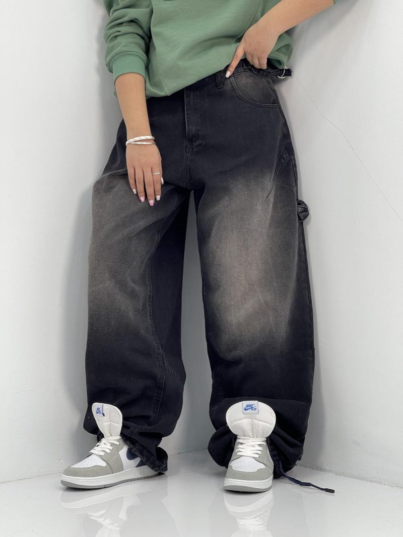 شلوار جین زنانه بالونی کارپنتری زغالی سنگشور سفید