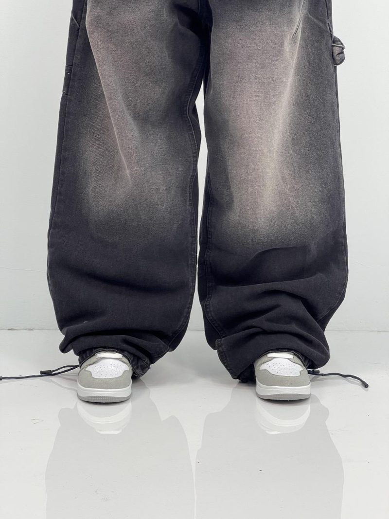 شلوار جین زنانه بالونی کارپنتری زغالی سنگشور سفید