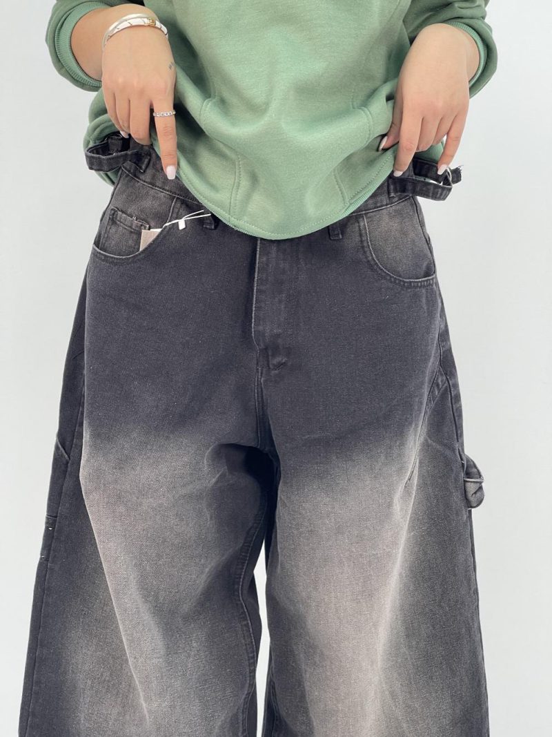 شلوار جین زنانه بالونی کارپنتری زغالی سنگشور سفید